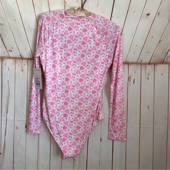 Betsey Johnson Floral Long-Sleeve Rashguard Swimsuit with Front Zip - Picture 8 of 8